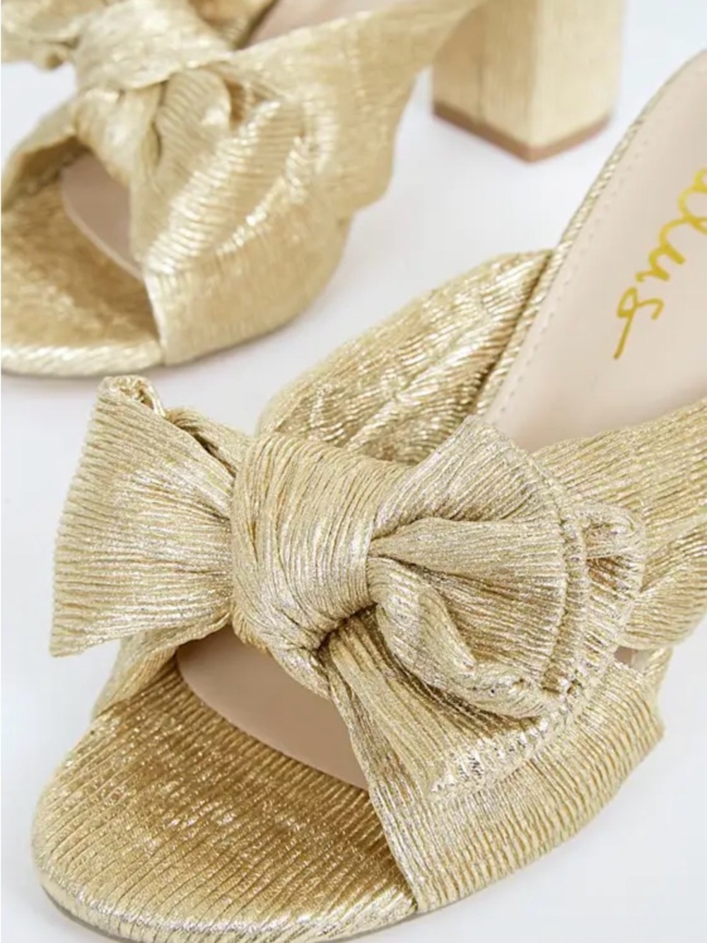 Lulus Dorothea Gold Bow Block Heel Mules/Sandals - Picture 2 of 8